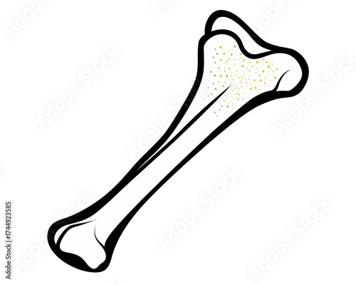 Illustration of a stylized bone with black outline and speckled interior on a white background view from side | editable eps vectors silhouette