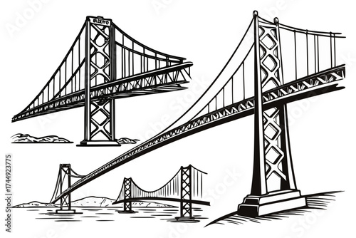 Golden Gate Bridge silhouette over the water in San Francisco, California.