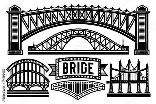 Vector Engineering Bridge Illustration – Architectural Sketch of Historic and Modern Bridges.