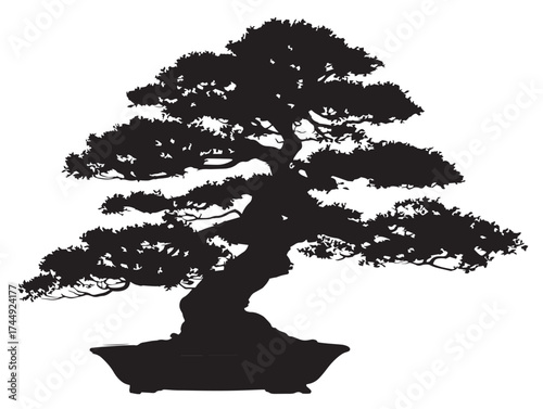 Japanese Bonsai Tree Silhouette Minimal Zen Artwork Design