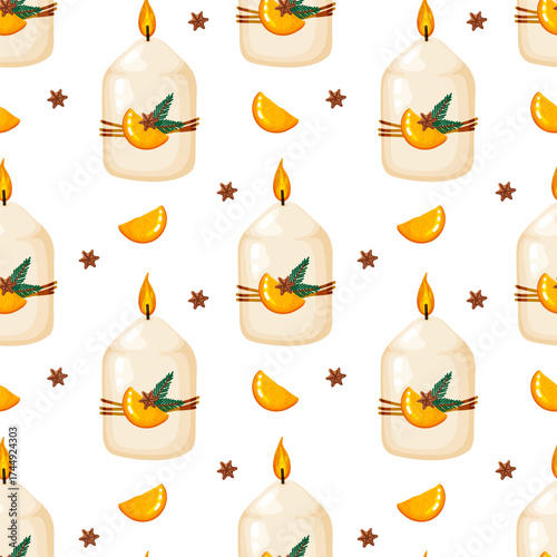 Aromatherapy Christmas Candle Seamless Pattern
