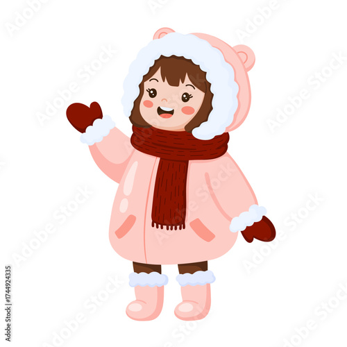 Cute Little Girl Waving Winter