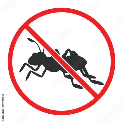 Ant Prohibited and No Ant Warning Sign Vector – Pest Control and Hygiene Prohibition Symbol