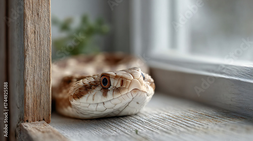 Snake resting on fence and roof in the wild