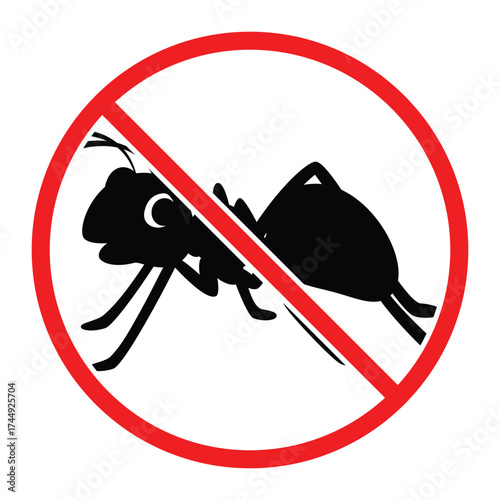 Ant Prohibited and No Ant Warning Sign Vector – Pest Control and Hygiene Prohibition Symbol