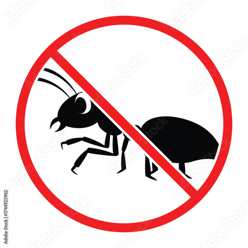 Ant Prohibited and No Ant Warning Sign Vector – Pest Control and Hygiene Prohibition Symbol
