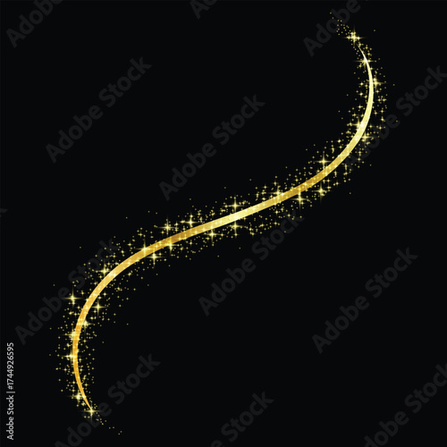 Golden star sparkles confetti isolated on black background