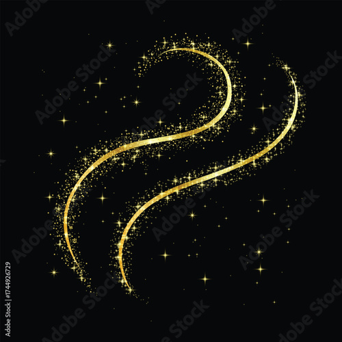 Golden star sparkles confetti isolated on black background