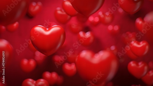 Abstract red hearts floating in soft focus background