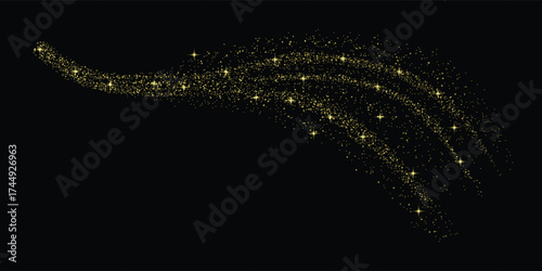 Golden star sparkles confetti isolated on black background