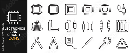 Collection of Electronics Parts Icons for Design, Engineering, and Schematic Diagrams