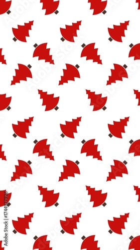 Abstract red christmas tree vector doodle seamless pattern animation with white portrait background