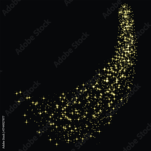 Golden star sparkles confetti isolated on black background