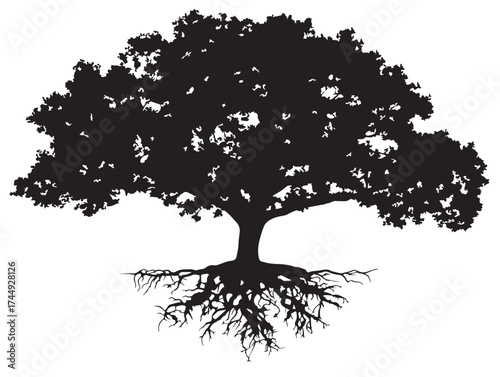 Artistic Knotted Tree with Grounded Roots Vector Design
