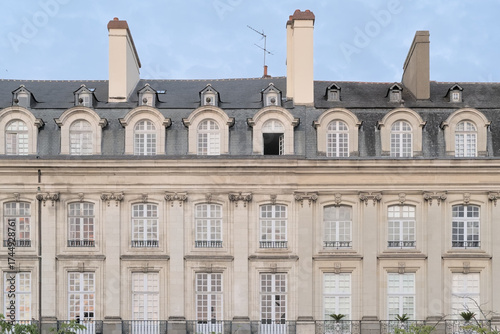 Detail of a neo-classical building in the city of Rennes, France 