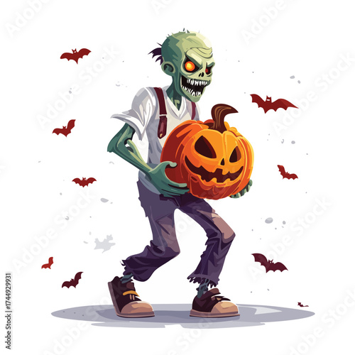 Ghoul proudly carries a carved pumpkin