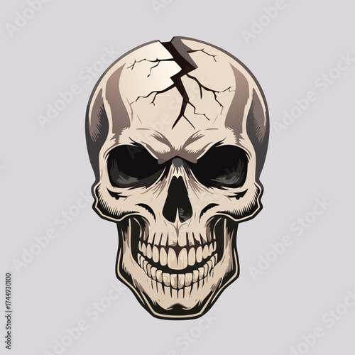 Cracked skull grimace stares ahead