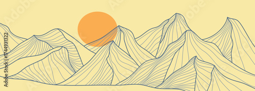 Minimalist Mountain line art texture. Abstract mountain landscapes backgrounds. mountain, hills and desert. use for wallpaper, print art, poster, cover, banner