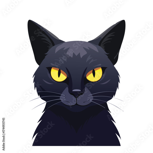 Intimidating black feline glaring intently