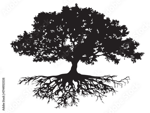 Artistic Tree Roots Silhouette Design Representing Deep Foundation