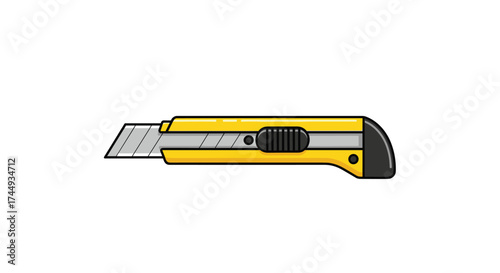 A close up of a yellow utility knife with a silver blade.