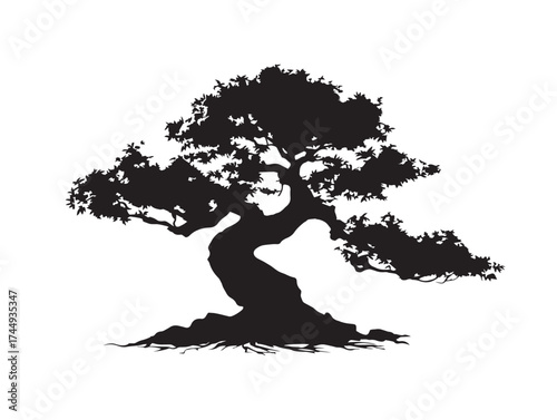 Rooted Bonsai Tree Silhouette Reflecting Peace and Patience