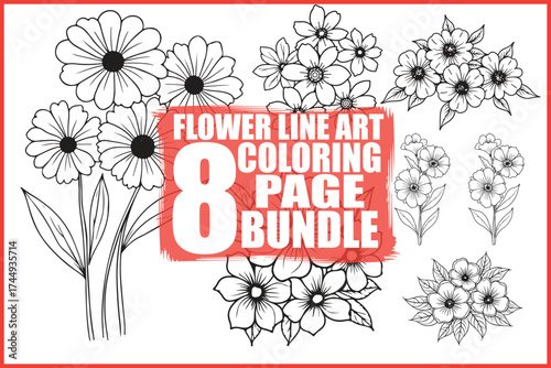 Flower Line Art Coloring Pages Bundle