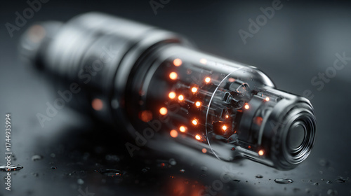 A close-up flashlight on a black background emitting bright white light