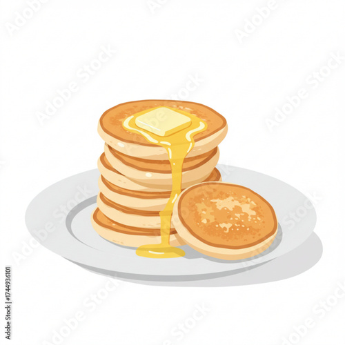 Stack of pancakes with melting butter and syrup on a plate, Cheese blini  