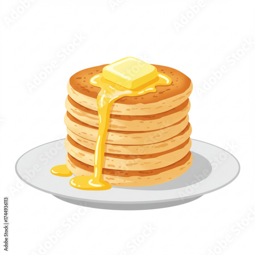 Stack of pancakes with melting butter on white plate, Cheese blini  