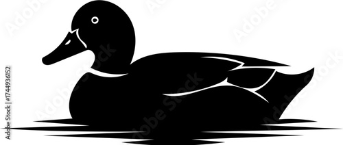 Isolated Swimming Duck Black Silhouette Vector Icon