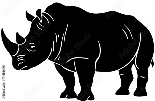 Powerful Rhinoceros Black Silhouette Vector Icon