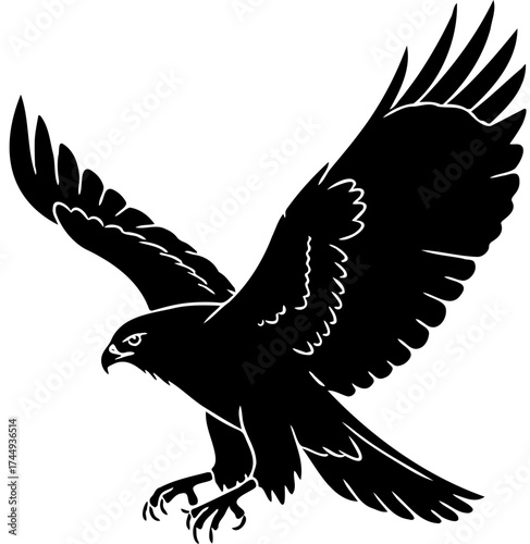 Flying Eagle Swooping Black Silhouette Vector Emblem