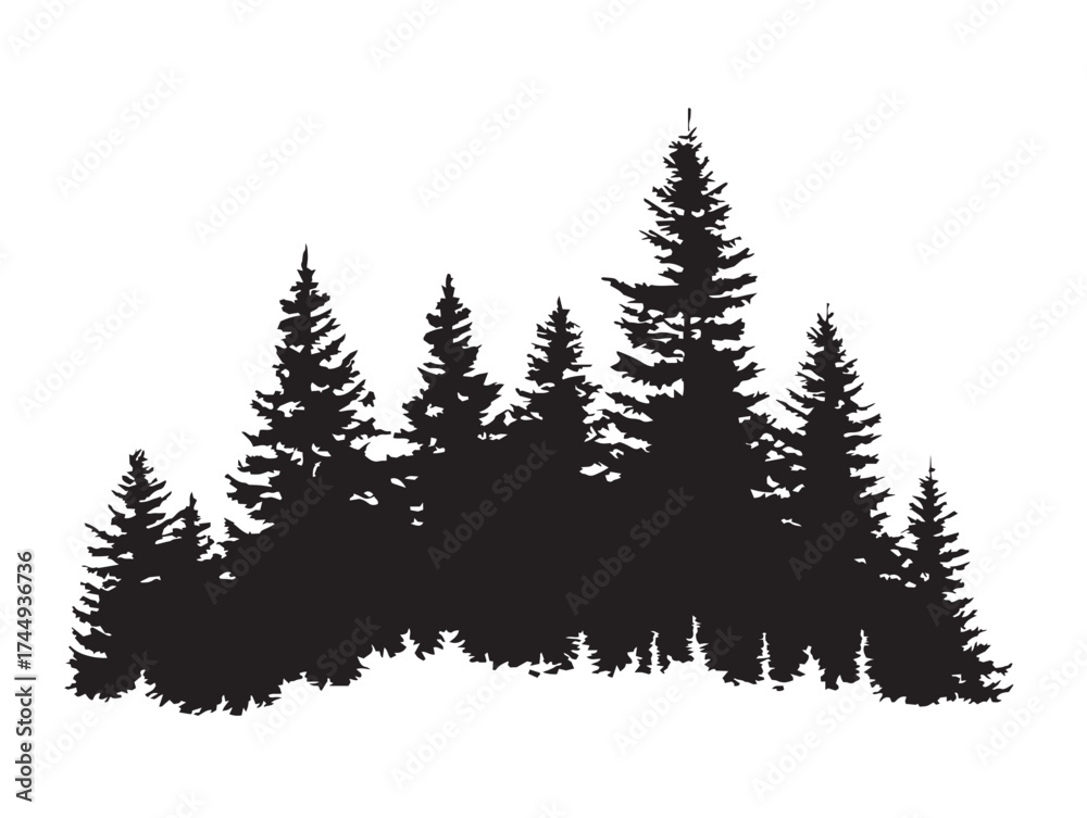 Obraz premium Striking solid black mountain pine tree vector illustration for branding