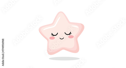 A cute cartoon star with closed eyes and rosy cheeks on a white background.