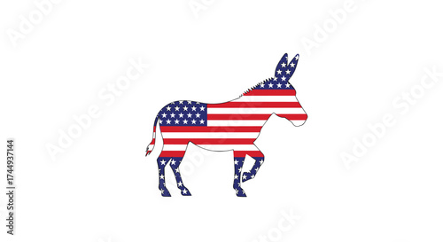 The Democratic Party symbol of an American flag donkey walking proudly.