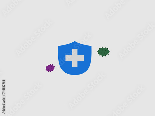 a blue shield with a white plus sign