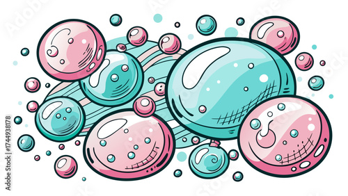 Very beautiful Bubbles fizzy foam doodle sketch hand drawn. Line shampoo bubbles, champagne gas linear. Water balls. sparkles.