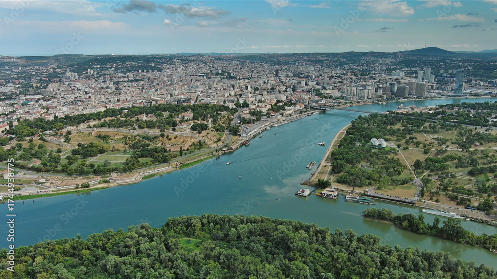 Fototapeta premium Belgrade Serbia isalnd and Sava and Danube rivers