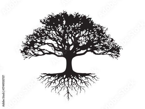 Legendary mythical tree with twisted roots vector illustration