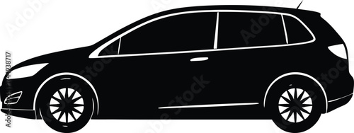 Modern hatchback car black silhouette vector.