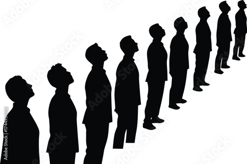 Progression of People Looking Upward silhouette vector