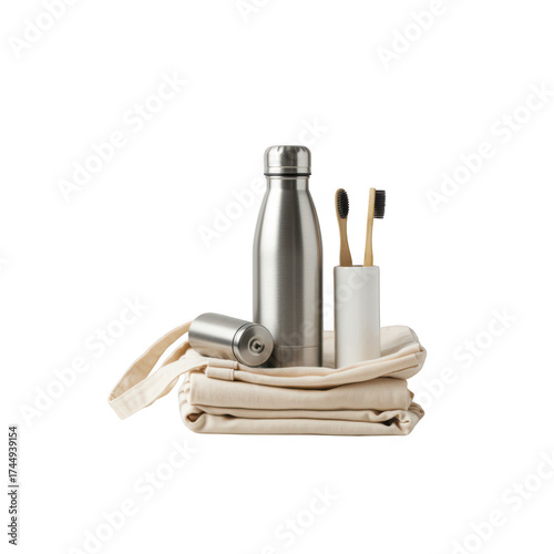 Sustainable Living Essentials Reusable Water Bottle Coffee Cup Bamboo Toothbrushes and EcoFriendly Tote Bag for Zero Waste Lifestyle