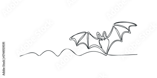 Single line drawing of a bat in flight