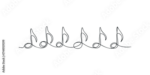 Minimalist single line drawing of musical notes