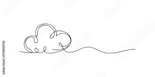 Continuous line drawing of a fluffy cloud with a flowing tail
