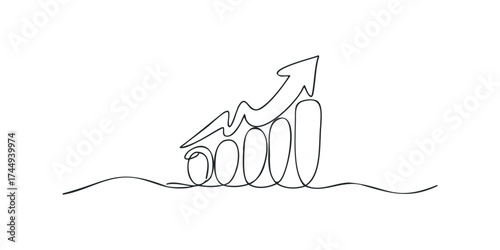 Line art bar graph with upward trend arrow