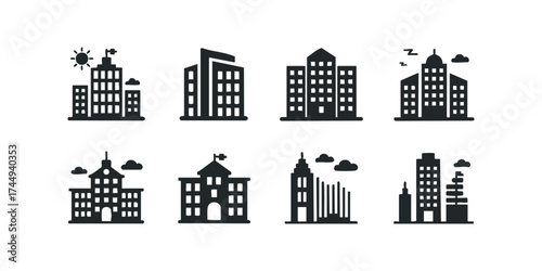 Set of eight simple building icons