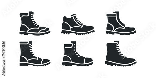Set of Six Black Boot Icons