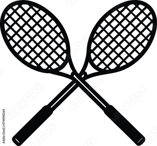 Tennis racket crossed sketch engraving silhouette vector